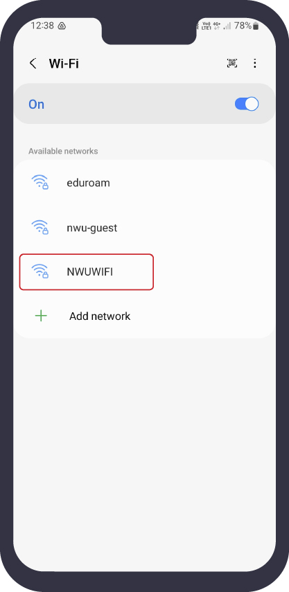 Android 12: Choose NWUWIFI