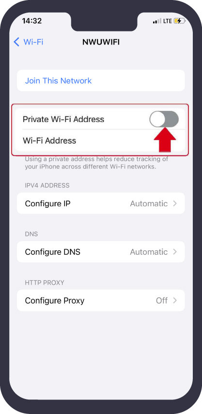 Apple (iPhone): Disable Private Wi-Fi Address