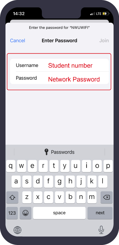 Apple (iPhone): Enter your login details