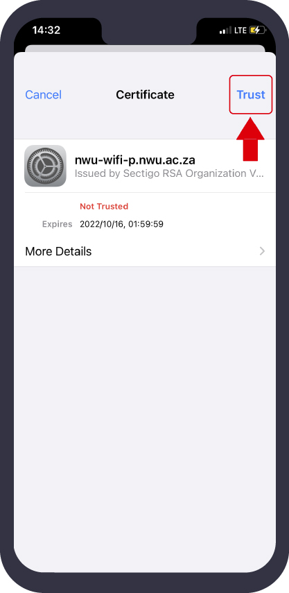 Apple (iPhone): Trust the network certificate